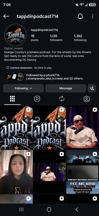 Instagram profile for Tappd In Podcast