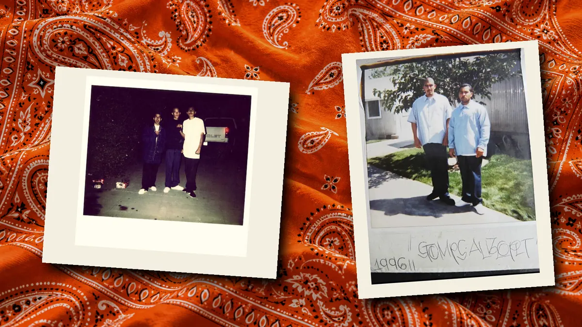 Orange bandana and historical photographs